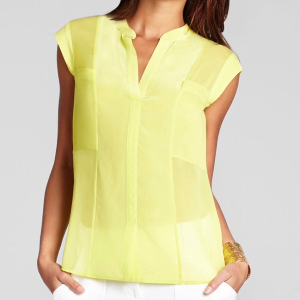 BCBG MAXAZRIA Light Yellow Blouse Addison Silk